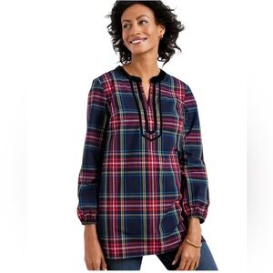 Talbots Split Neck Tunic Size 1X Cabin Black Velvet Trim Popover Holidays NWT